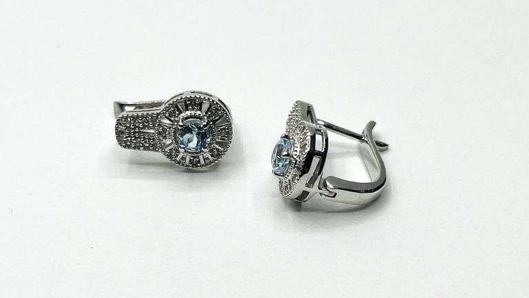 Sterling Silver Natural Blue Topaz (0.58ct) with CZ (0.10ct) Earrings