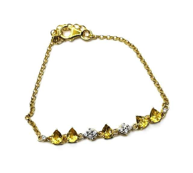 Gold Plated Sterling Silver Natural Citrine Quartz (1.10ct) with Natural White Sapphire (0.20ct) Bra