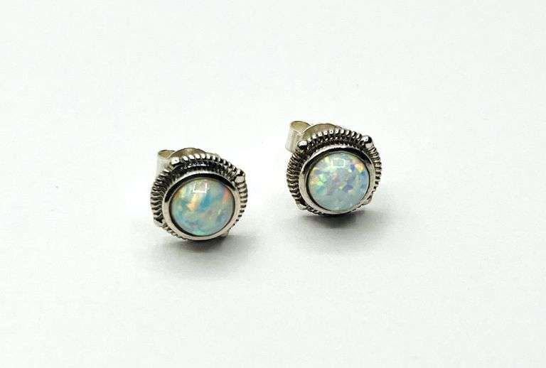 Sterling Silver White Opal (1.62ct) Earrings