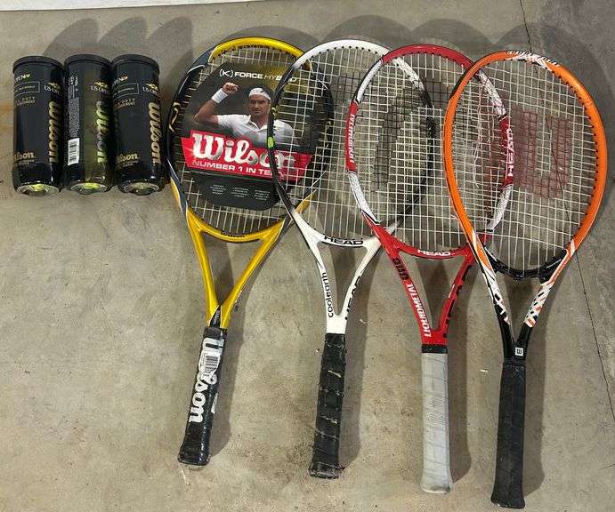 4 Tennis Rackets + 9 Tennis Balls