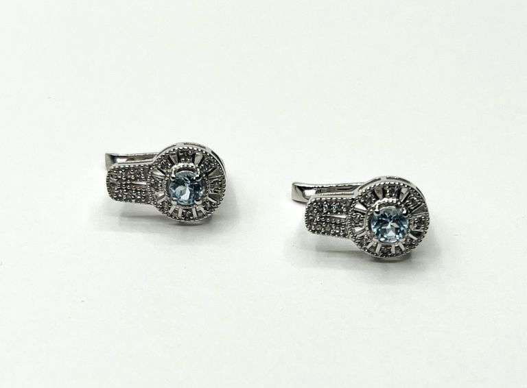 Sterling Silver Natural Blue Topaz (0.58ct) with CZ (0.10ct) Earrings