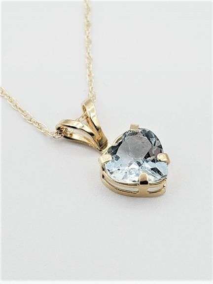 10KT Yellow Gold Natural Aquamarine (0.64ct) Heart Shape Pendant with Gold Plated Sterling Silver Ch