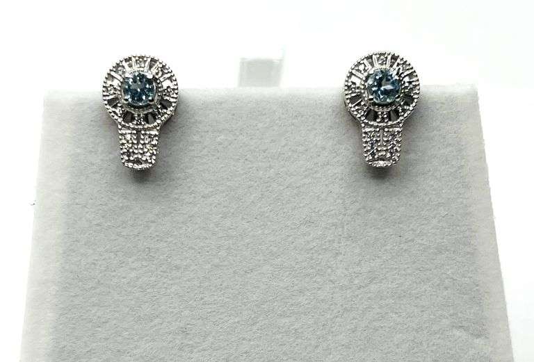 Sterling Silver Natural Blue Topaz (0.58ct) with CZ (0.10ct) Earrings