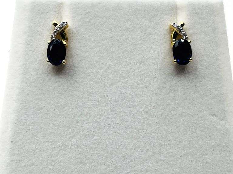 Gold Plated Sterling Silver Blue Sapphire (1.92ct) with CZ (0.08ct) Earrings