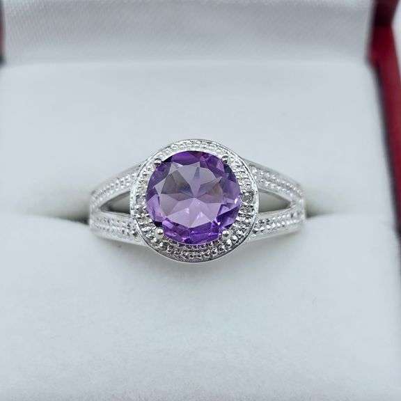 Sterling Silver Natural Amethyst (2ct) with Diamond (0.01ct) Ring