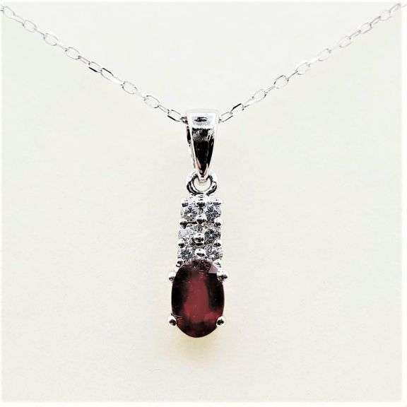 Sterling Silver Natural Enhanced Ruby (0.40ct) and CZ (0.15ct) with Sterling Silver Chain