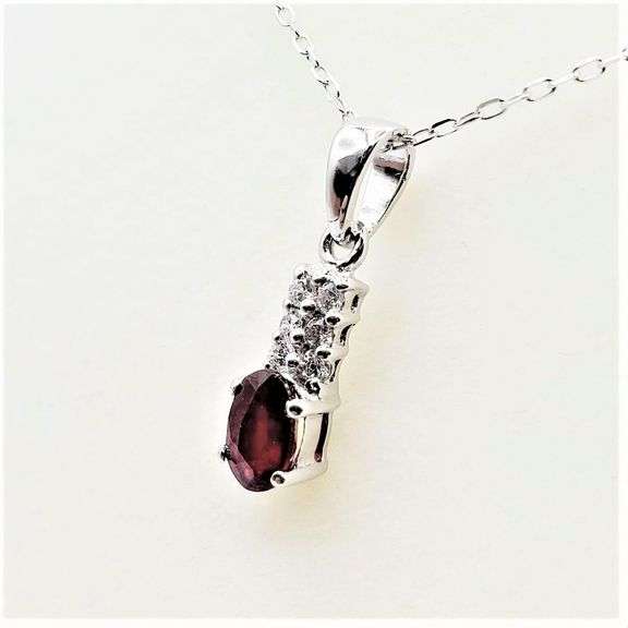 Sterling Silver Natural Enhanced Ruby (0.40ct) and CZ (0.15ct) with Sterling Silver Chain