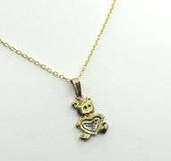 10KT Yellow and White Gold Natural Diamond (0.01ct) Teddy bear holding heart Pendant with Gold Plate