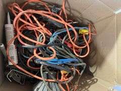 Assortment of Extension Cords, flood light, Booster Cables