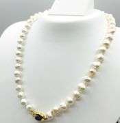 Natural Black Onyx (1ct) Freshwater Pearl 10.2mm-8mm 17" Necklace