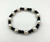 Freshwater Pearl 9-10mm Black Onyx Beads Bracelet