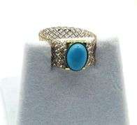 9K Yellow, White and Rose Gold Natural Turquoise Mesh Style Ring