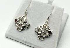 Sterling Silver Natural Garnet with CZ Dangling Earrings