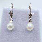 Sterling Silver Freshwater Pearl 7mm-6.6mm Drop Style Earrings