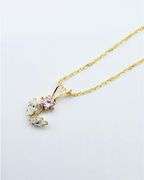10KT Yellow Gold Flower CZ Pendant with Gold Plated Sterling Silver Chain
