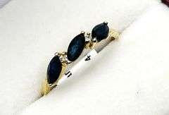 10KT Yellow Gold Marquise Natural Blue Sapphire (0.60ct) with Diamond (0.02ct) Ring