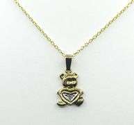 10KT Yellow and White Gold Natural Diamond (0.01ct) Teddy bear holding heart Pendant with Gold Plate