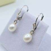 Sterling Silver Freshwater Pearl 7mm-6.6mm Drop Style Earrings