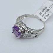 Sterling Silver Natural Amethyst (2ct) with Diamond (0.01ct) Ring