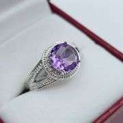 Sterling Silver Natural Amethyst (2ct) with Diamond (0.01ct) Ring