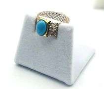 9K Yellow, White and Rose Gold Natural Turquoise Mesh Style Ring