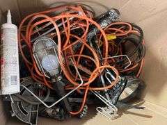 Assortment of Extension Cords, flood light, Booster Cables