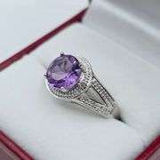 Sterling Silver Natural Amethyst (2ct) with Diamond (0.01ct) Ring