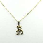 10KT Yellow and White Gold Natural Diamond (0.01ct) Teddy bear holding heart Pendant with Gold Plate
