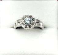 Sterling Silver Natural Blue Topaz (0.40ct) with CZ (0.20ct) Ring