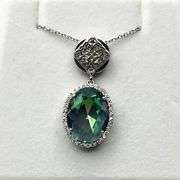 Sterling Silver Natural Mystic Quartz (5.75ct) and CZ (0.35ct) Pendant with Sterling Silver Chain