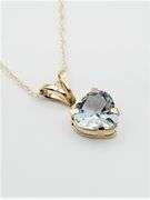 10KT Yellow Gold Natural Aquamarine (0.64ct) Heart Shape Pendant with Gold Plated Sterling Silver Ch