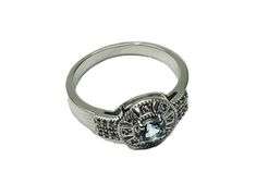 Sterling Silver Natural Blue Topaz (0.40ct) with CZ (0.20ct) Ring