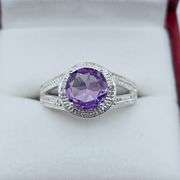 Sterling Silver Natural Amethyst (2ct) with Diamond (0.01ct) Ring