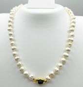 Natural Black Onyx (1ct) Freshwater Pearl 10.2mm-8mm 17" Necklace