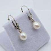 Sterling Silver Freshwater Pearl 7mm-6.6mm Drop Style Earrings
