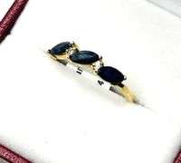 10KT Yellow Gold Marquise Natural Blue Sapphire (0.60ct) with Diamond (0.02ct) Ring