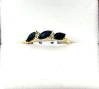 10KT Yellow Gold Marquise Natural Blue Sapphire (0.60ct) with Diamond (0.02ct) Ring