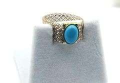 9K Yellow, White and Rose Gold Natural Turquoise Mesh Style Ring