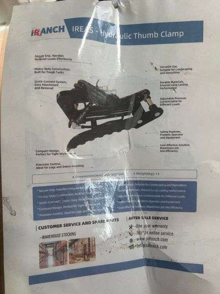 UNUSED 2025 Hydraulic Thumb W/ Offset L Bracket for 1-3 Ton Mini Excavator