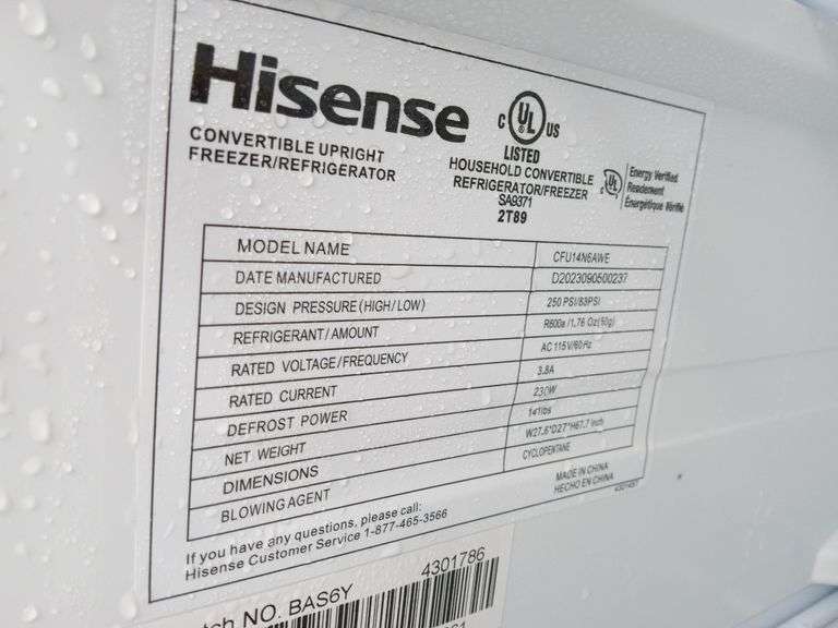 Hisense Stand Up Freezer, White(Scratches) Sierra Auction Management Inc