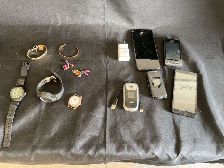 (3 Qty) Assorted Watches, Assorted Costumes Jewelry, (5 Qty) Cellphone (Damaged)