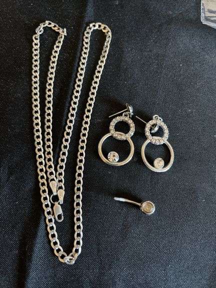 (1 Qty) Pair of Earrings (1 Qty) 925 Stamped Necklace (1 Qty) Belly Ring