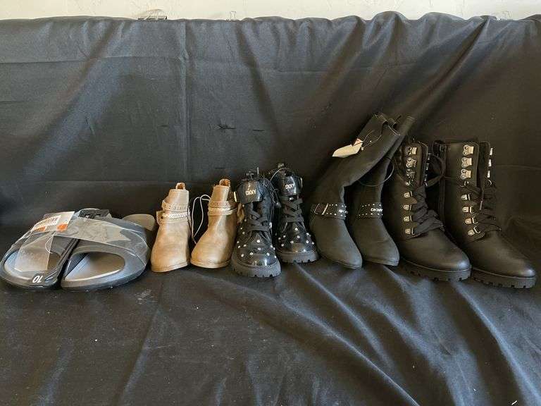 (3 Qty) Children’s Boots (11, 12) (1 Qty) Women’s Boots (9) (1 Qty) Mens Slides (10)