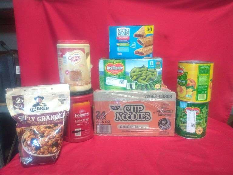 Box Of Assorted Household Food Items Including Cup Noodles, Coffee ...
