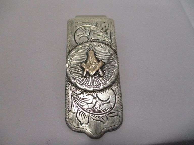 Sterling and 10k Masonic Money Clip 27 Grams