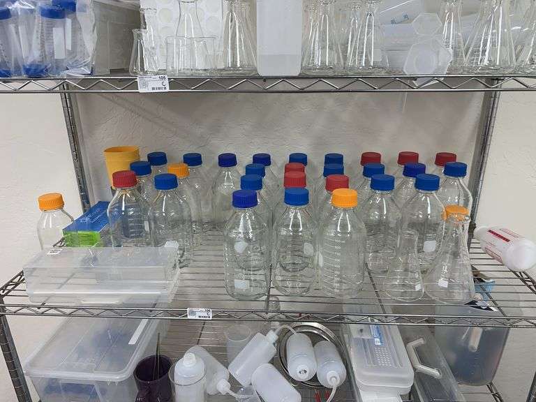 Contents Of Shelf Glass Jars & Glass Beakers ￼￼