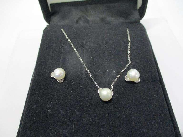 Sterling Pearl Necklace and Stud Earring Set