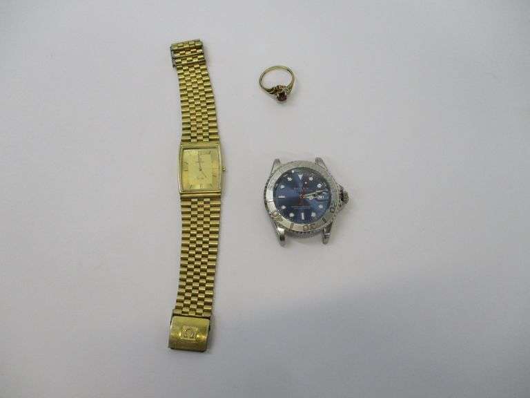 (3pc) 10k Garnet Ring and Two Various Watches (Unknown Status)