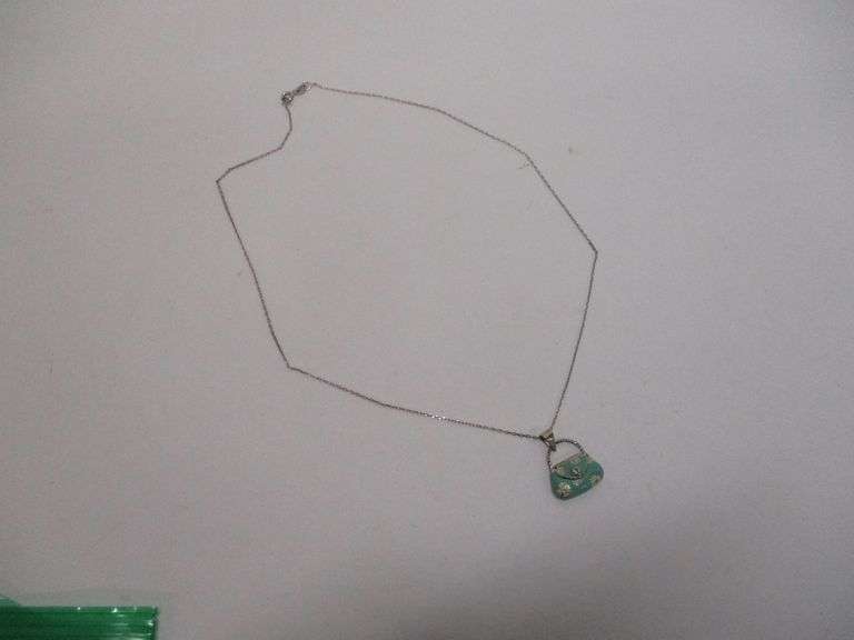 Sterling Silver Necklace with Enamel Purse Pendant 18"