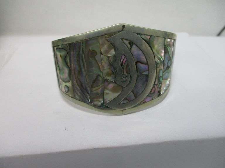 Vintage Nickle Silver and Abalones Cuff Bracelet